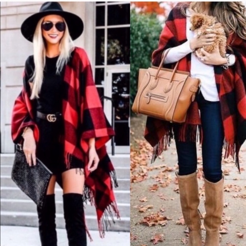 ‼️1 LEFT‼️ Just in red and black plaid poncho - Picture 4 of 7